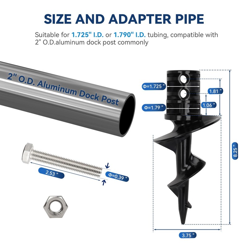 MATINA Dock Pole Auger for Aluminum Dock Pole, Dock Post