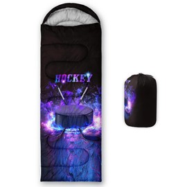 QOOMO Amethyst‌ Hockey Printed Camping Sleeping Bag, 3 Season Warm & Cool Weather,Lightweight,Waterproof Sleeping Bags for Adults & Kids,Traveling,and Outdoors,Camping Gear Equipment, 31x90inch