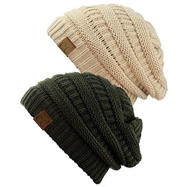 C.C Trendy - Gorro de punto de cable grueso, suave, elástico, cálido, paquete de 2, Negro/Azul marino, One Size