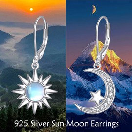 Moon Earrings for Women Sterling Silver Moonstone Earrings Moon Jewellery Sun and Moon Earrings Gift for Women, Sterling Silver, Moonstone