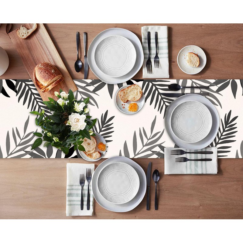 Table Runner Grey Modern Table Runner Black Leaves Table Runner