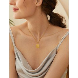 JIWOY Square Letter Necklace 18k Gold Plated Stainless Steel J Initial Pendant Hollow out Capital Necklace for Women