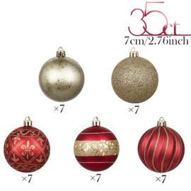 Valery Madelyn 35ct 70mm Luxury Red Gold Christmas Ball Ornaments Decor, Shatterproof Christmas Tree Ornaments for Xmas Decoration