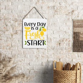Kitchen Lemon Sign Farmhouse Every Day is a Fresh Start Wooden Sign Plaque Wall Hanging Posters Artwork 10”X8” Perfect Home Decoration…