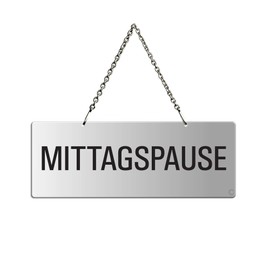 OFFORM DESIGN No. 31052-E Hanging Sign Lunch Break 175 x 65 mm Matte Silver Anodised Text on One Side Metal Chain