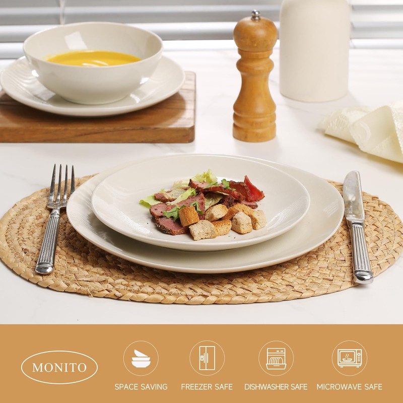 Ceramic Dinnerware 12 Pieces glazed cream white Dinner Set,Plates Pasta