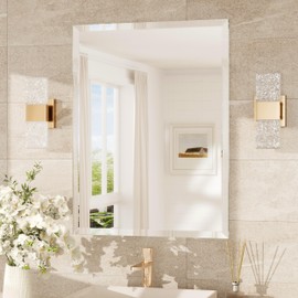 TokeShimi 24x32 Beveled Bathroom Mirror Frameless, Tempered Rectangle Bathroom Vanity Mirror Beveled with 1" Beveled Edge, Shatterproof Farmhouse Wall Mirrored for Living Room, Entryway, Restroom