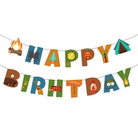 Elaliyi Camping Happy Birthday Banner Camping Birthday Decorations Camping Theme Happy Birthday Banner for Outdoor Yard Campsite Decor