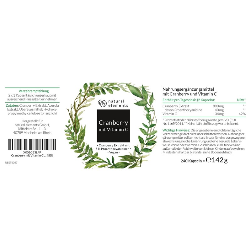 Cranberry extract with vitamin C - 25:1 extract (equivalent to