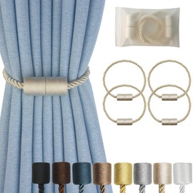 Hangtty Alzapaños magnéticos para cortinas, paquete de 4 alzapaños de cuerda de cortina beige para cortinas, alzapaños decorativos modernos