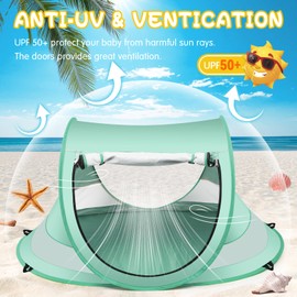 Baby Beach Tent,Large Pop Up Beach Tent Sun Shade for Beach,Portable Baby Travel Tent with Mosquito Net,Indoor Baby Play Tent,UPF 50+ UV Protection Sun Shelters