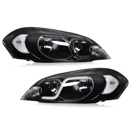 G-PLUS LED Headlights Assembly Compatible with Chevy Monte Carlo 2006 2007/Chevy Impala 2006-2013/Chevy Impala Limited 2014-2016 DRL Bumper Corner Headlamp Clear Lens Black Housing Clear Reflector