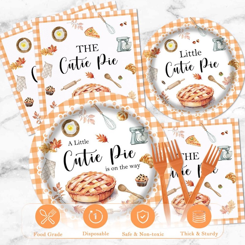 Tcoyodw Cutie Pie Baby Shower Tableware Set 96 Pcs Disposable