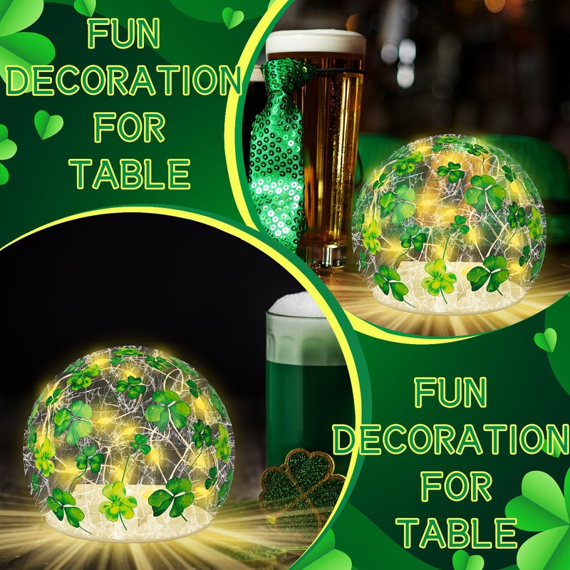 2 Pcs St Patrick's Day Decorations Lighted Glass Ball Tabletop