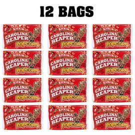 ASS KICKIN’ Carolina Reaper Pepper Microwave Popcorn – 12 Pack - Ultimate Spicy Gourmet Gift Popcorn - Makes a Great Movie Theater Popcorn or Snack Food - Try if you dare!