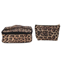 2pcs Leopard Print Makeup Bag Waterproof Multifunction Large Capacity Leopard Cosmetic Bag