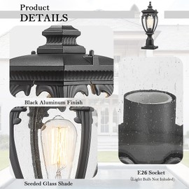 Starcurin Outdoor Light Post, Outside Lamp Post with Seeded Glass Waterproof for Garden Pathway Patio Lawn, Anti-Rust Aluminum Post Lights Outdoor, Matte Black