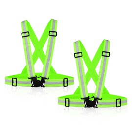 Tenalleys 2 Pack Reflective Vest Running Gear Adjustable High Visibility Reflective Running Safety Vest for Women Men Night Cycling,Hiking, Jogging,Dog Walking (Green)