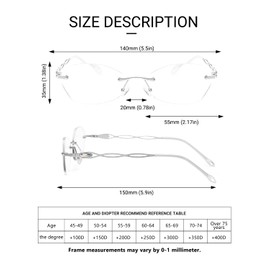 LUFF 1PC Stylish rimless reading glasses for women anti-blue light,Fashion Comfortable and lightweight Frameless computer reader