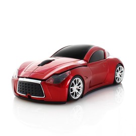 Certified Race Car Wireless Mouse Sports Car Shaped 2.4GHz LED Light Computer Optical Mouse Decoration Desktop Laptop Glossy (Red)