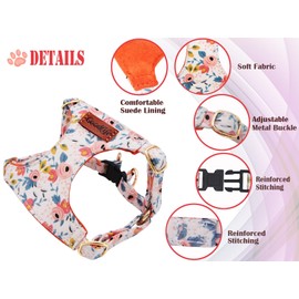 OaaXbbECco No Pull Floral Pattern Puppy Harness,Soft Adjustable Dog Harness Vest and Dog Leash Set No Choke Escape Proof (Orange Rose, S)
