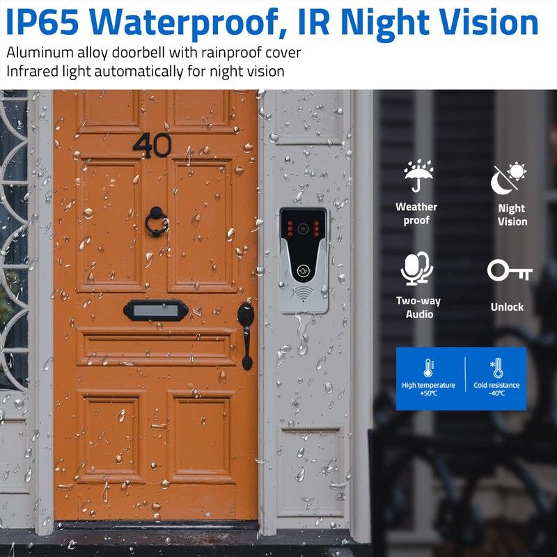 Wired Video Intercom System, 7 Inch Monitor and Aluminum Alloy