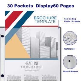 Art Portfolio Binder, 30 Pocket Binder with Plastic Sleeves 8.5x11, Art Portfolio Folder with Clear Sheet Protectors, Presentation Book Display 60 Pages Folder for Artwork, Sheet Music, Document