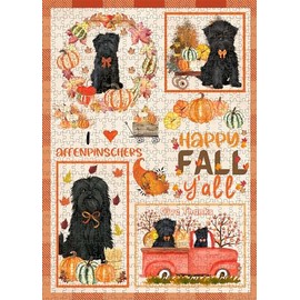 Happy Fall Y'all Pumpkin Affenpinscher Dogs - Interlocking Jigsaw Puzzle - Canine Christmas Challenging Puzzles Games for Group Adults, 200 pcs. 14x10