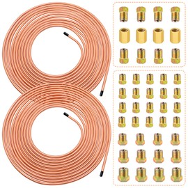 smseace 2Sets 25Ft. 3/16" Brake Line Tubing Kit with Brake Line Fittings(Includes 32pcs Fittings and 4pcs Unions+8pcs Nuts) Copper-coat Brake Lines