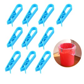 10 Pack Garbage Bin Clips,Garbage Bin Clip,Plastic Kitchen Garbage Bin Clip,Washroom Trash Can Bag Clips,Waste Basket Garbage Bin Clamp,Rubbish Bag Clip,Sturdy Anti-Slip Fixation Clip Holder (Blue)