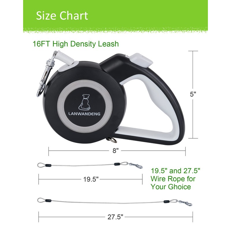 Chew Proof Retractable Dog Leash with 2 Heavy Duty Anti-Chewing