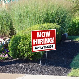 Sigo Signs Now Hiring Apply Inside Left and Right Arrows Sign, Pack of six, Double Sided 18x24 Inches, Corrugated Plastic with Metal Stake, Made in USA