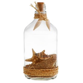 Li'Shay Decorative Glass Filled Bottle-Sand, Shell, Knobby Star-White