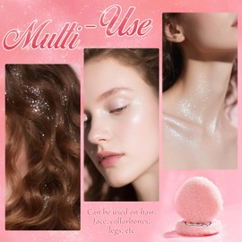 DAGEDA Highlighter Makeup Puff, Body Shimmer Pearly White Glitter Makeup, High Gloss Face Highlighter Body Glow Powder Puff, Long-Lasting Sparkling Patting Make up