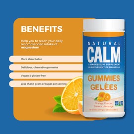 Natural Calm Magnesium Gummies (Orange Flavour), 120 Count - Chewable - Fast Absorbing - Relaxing - Vegan, Gluten-free, Ages 4 and up