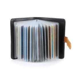 Black Leather Credit Card Holder for Men and Women for 30 Cards