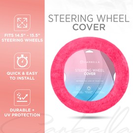 Carbella Aspen Hot Pink Fuzzy Steering Wheel Cover for Women – Cute and Stylish Fluffy Fur Steering Wheel Cover for Cars Trucks Vans SUVs, Universal Fit for Wheel Sizes 14.5 to 15.5 inches