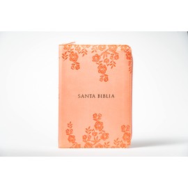 Biblia Para Mujer Reina Valera 1960 con Letra Grande tamano manual 12 puntos Cierre Indice Semil piel color Coral/ Rosado Floral