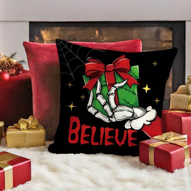 Fahrendom Merry Christmas Believe Decorative Throw Pillow Covers 18x18 Set