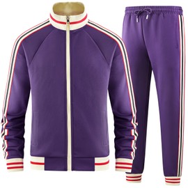 dioxoib Track Suits for Men Set 2 Piece Tracksuits Mens Sweatsuits Sets Jogging Two Piece Outfits Athletic Clothes Jogger Sweat Suits Running Sport leisure Clothing Purple Ai-TZ007-M