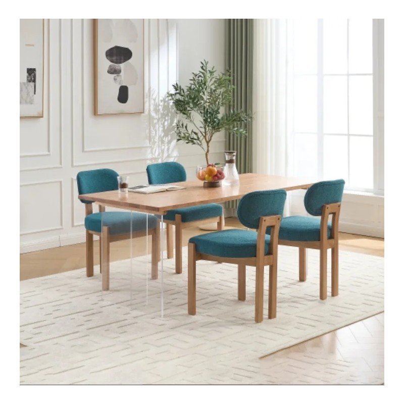 Modern Luxury Dining Chairs Set of 2 Teal Chenille Rubber
