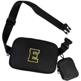 GhvyenntteS Birthday Gifts for 3 4 5 6 7 8 9 10 11 12 13 14 15 Year Old Girls, Initial Fanny Pack for Girls, Belt Bag with Mini Wallet, Crossbody Bags for Women (Black-E)