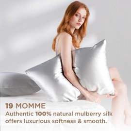 Bedsure 100% Mulberry Silk Pillowcase for Hair and Skin,Light Grey Silk Pillow Case with Hidden Zipper, Gifts for Women Men, Standard Size Single Pack,20x26 Inches