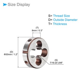 CoCud Round Thread Repair Die, 7/16-20 UNF Die 30mm OD, Alloy Tool Steel Right Hand Cylindrical Pipe Threading Tool with 4 Chip Holes - (Applications: for Threading Repairing)