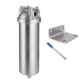 Amwater NSF/ANSI 42 Stainless Steel Whole House Water Filter Housing, 10" x 2.5" Sediment Water Filter System for Heavy Duty, Well & City Water, 1" NPT Port, Drain Valve Style C(Square Head)