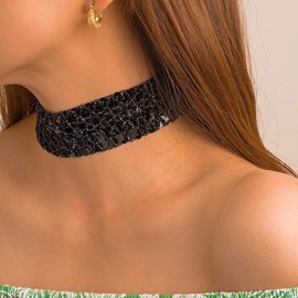 YienDoo Punk Black Sequin Choker Necklace Gothic Wide Black Necklace Vintage Wedding Wave Fish Scales Sequin Wide Choker Nightclub Prom Sparkly Sequin Necklace Jewelry for Women and Girls