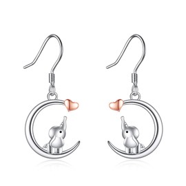 Moon Animal Earrings Women Girls 925 Sterling Silver Butterfly / Dragonfly / Cat / Fox Raccoon / Elephant Drop Earrings Animal Jewellery Gift, Sterling Silver, Opal