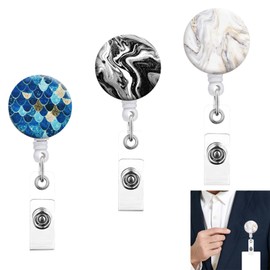 KASESSS 3 Pcs Retractable Badge Holder, Beautiful Retractable Lanyard Clip Lightweight Nurse Doctor Teacher Student Badge Reel with Rotatable Back Clip