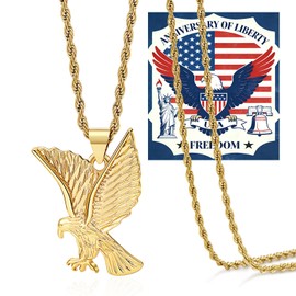 crataly 250th Anniversary USA Necklace For Men-Gold Plated Rope Chain Eagle Necklace For Mother's Day Valentines Day Father's Day Christmas Birthday Gifts