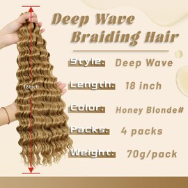 Eerya Long Curly Braiding Hair 18 Inch 4 Packs Ocean Wave Crochet Hair for Black Women Deep Wave Braiding Hair for Boho Braids (18 inch, #27)